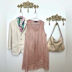 Dusty Rose Sleeveless Lace and embroidery Overlay Dress XXL ptp 24” l 39”